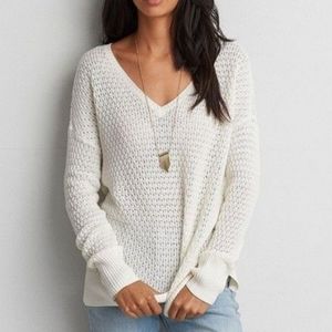 American Eagle Outfitters Dusty Mauve Pullover Sweater Side Slits V Neck Size M
